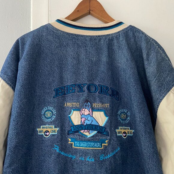 Vintage Disney Winnie The Pooh EEYORE Denim Button Quilted Varsity Jacket XL - Picture 7 of 10